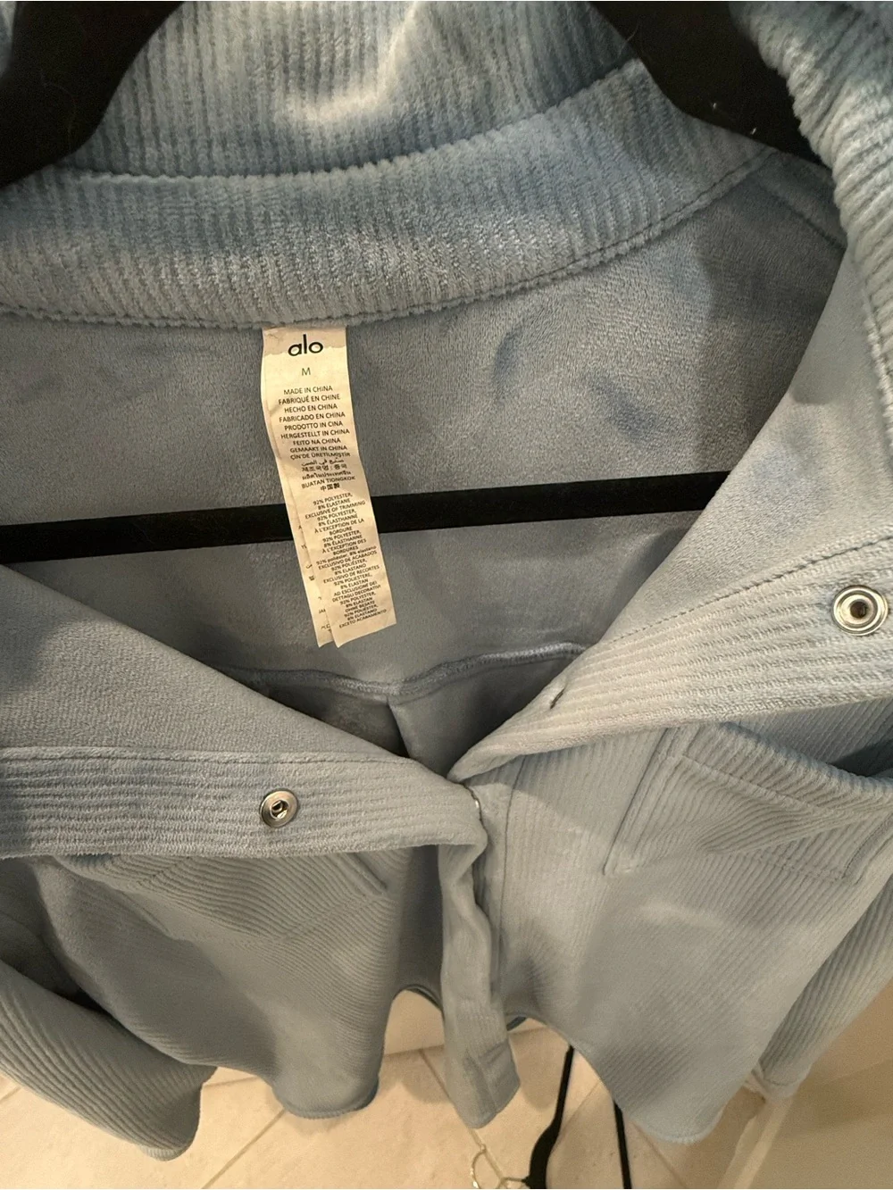 ALO Yoga Ribbed Velour Mountain Side Shacket - Celestial Blue - Size Medium - Picture 2 of 9